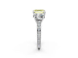 Platinum Three-Stone Fancy Yellow Asscher  Diamond Milgrain Pave Band with Prong Setting 3
