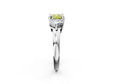 Platinum Three-Stone Fancy Yellow Cushion  Brilliant Cut Solitaire Ring with Prong Setting on a Classic Band 2