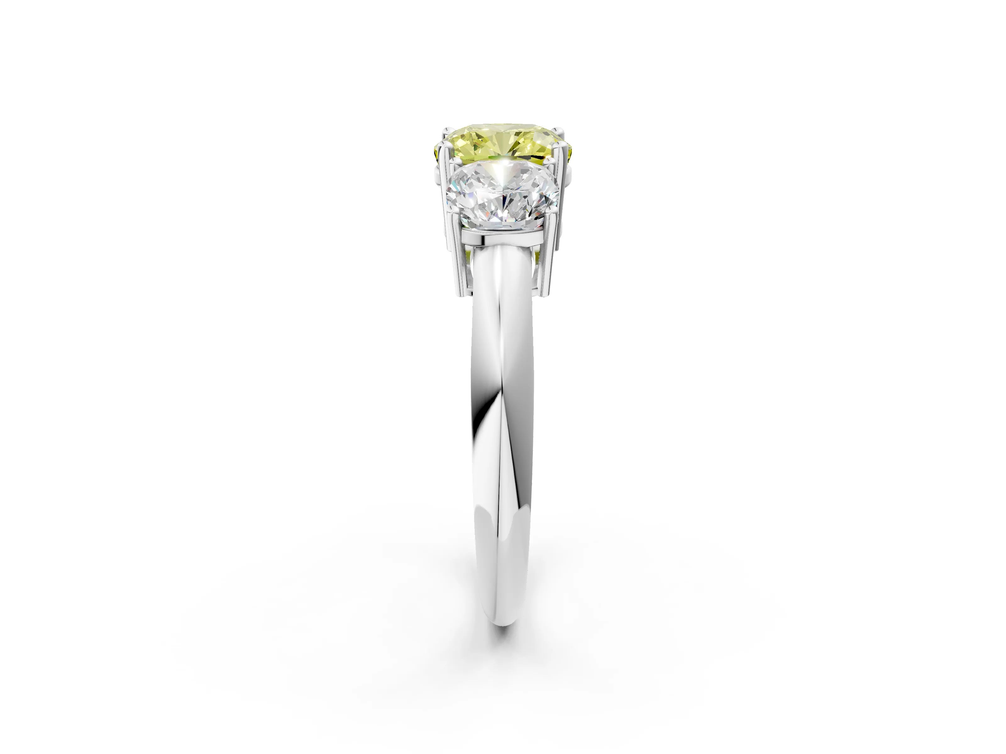 Platinum Three-Stone Fancy Yellow Cushion Cut Cut Diamond Engagement Ring with Prong Setting on a White Gold Band_44