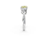 Platinum Three-Stone Fancy Yellow Cushion Cut Diamond Channel Set Engagement Ring with Prong Setting_26