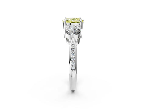 Platinum Three-Stone Fancy Yellow Cushion Cut Diamond Channel Set Engagement Ring with Prong Setting_26