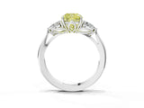Platinum Three-Stone Fancy Yellow Cushion Cut Diamond Ring with Pear  Side Stones in Four-Prong Setting_15