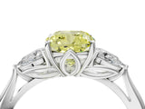 Platinum Three-Stone Fancy Yellow Cushion Cut Diamond Ring with Pear  Side Stones in Four-Prong Setting_16