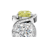 Platinum Three-Stone Fancy Yellow Cushion Cut Diamond Wave Pave Band with Prong Setting_47
