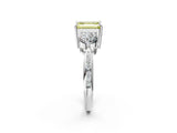 Platinum Three-Stone Fancy Yellow Emerald Cut Diamond Channel Set Engagement Ring with Prong Setting_20