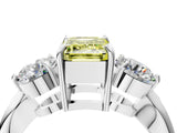 Platinum Three-Stone Fancy Yellow Emerald Cut Diamond Channel Set Engagement Ring with Prong Setting_22