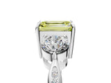 Platinum Three-Stone Fancy Yellow Emerald Cut Diamond Channel Set Engagement Ring with Prong Setting_23