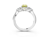 Platinum Three-Stone Fancy Yellow Emerald Cut Diamond Ring with Pear  Side Stones in Four-Prong Setting_15