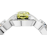 Platinum Three-Stone Fancy Yellow Emerald Cut Diamond Wave Pave Band with Prong Setting_10