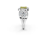 Platinum Three-Stone Fancy Yellow Emerald Cut Diamond Wave Pave Band with Prong Setting_8