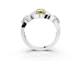 Platinum Three-Stone Fancy Yellow Emerald Cut Diamond Wave Pave Band with Prong Setting_9
