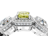 Platinum Three-Stone Fancy Yellow Emerald Cut Halo Diamond Milgrain Band with Four-Prong Setting_40