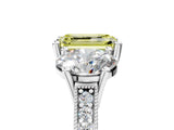 Platinum Three-Stone Fancy Yellow Emerald  Diamond Milgrain Pave Band with Prong Setting 5