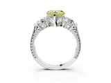 Platinum Three-Stone Fancy Yellow Heart Cut Cut Milgrain Band Prong Setting Ring_81
