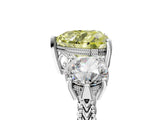 Platinum Three-Stone Fancy Yellow Heart Cut Cut Milgrain Band Prong Setting Ring_83