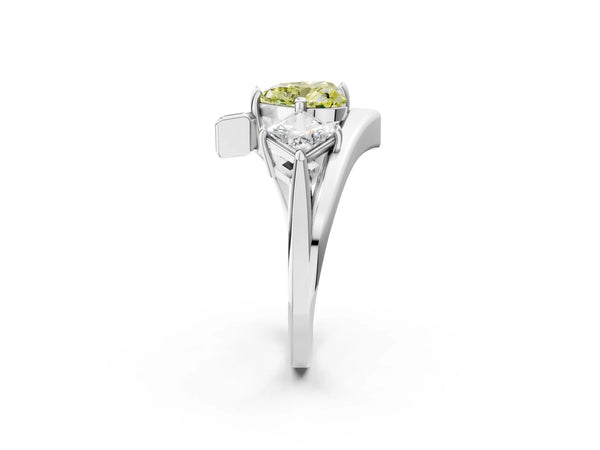 Platinum Three-Stone Fancy Yellow Heart Cut Cut Tension Band Ring with Four-Prong Setting