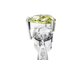 Platinum Three-Stone Fancy Yellow Heart Cut Diamond Channel Set Engagement Ring with Prong Setting_23