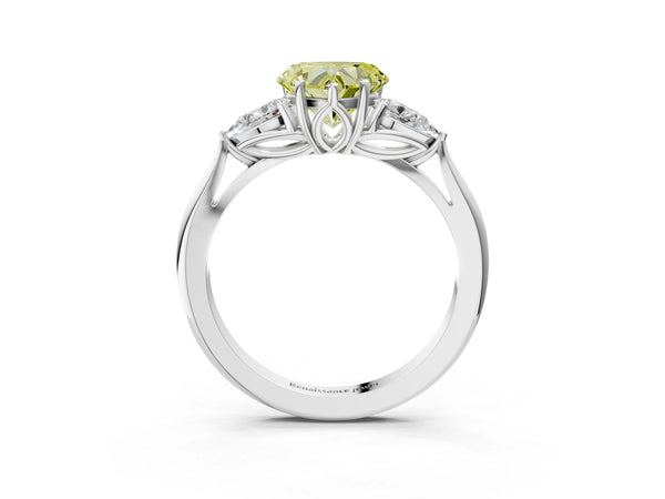 Platinum Three-Stone Fancy Yellow Heart Cut Diamond Ring with Pear  Side Stones in Four-Prong Setting