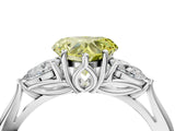 Platinum Three-Stone Fancy Yellow Heart Cut Diamond Ring with Pear  Side Stones in Four-Prong Setting_16