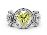 Platinum Three-Stone Fancy Yellow Heart Cut Diamond Wave Pave Band with Prong Setting_42