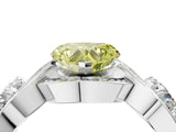 Platinum Three-Stone Fancy Yellow Heart Cut Diamond Wave Pave Band with Prong Setting_46