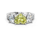 Platinum Three-Stone Fancy Yellow Heart  Diamond Milgrain Pave Band with Prong Setting 1