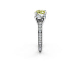 Platinum Three-Stone Fancy Yellow Heart  Diamond Milgrain Pave Band with Prong Setting 3
