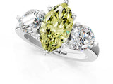 Platinum Three-Stone Fancy Yellow Marquise  Brilliant Cut Solitaire Ring with Prong Setting on a Classic Band 1