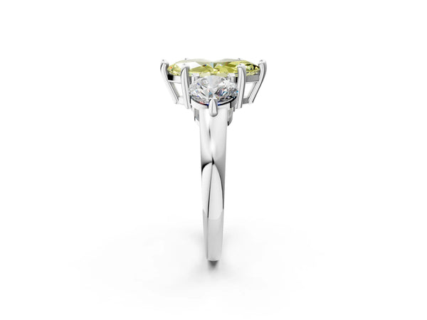 Platinum Three-Stone Fancy Yellow Marquise  Brilliant Cut Solitaire Ring with Prong Setting on a Classic Band