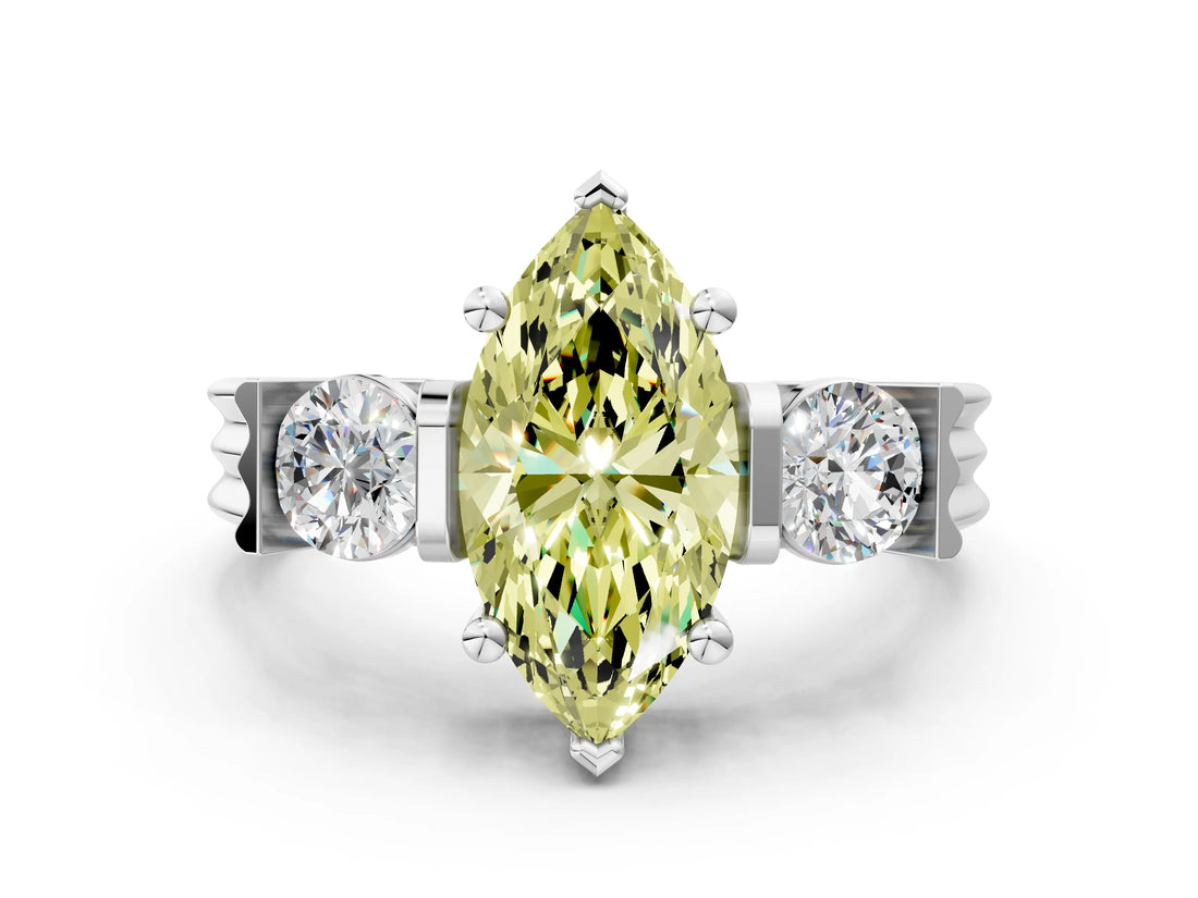 Platinum Three-Stone Fancy Yellow Marquise Cut Cut Classic Band Prong Setting Ring_12