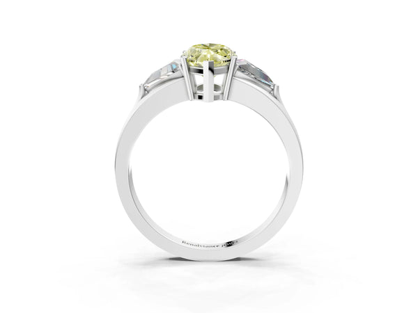 Platinum Marquise Split Shank Three Stone Engagement Ring Setting for Fancy Yellow Center