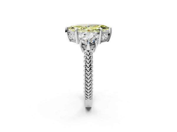 Platinum Marquise Vintage Three Stone Engagement Ring Setting for Fancy Yellow Center