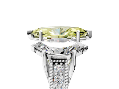 Platinum Three-Stone Fancy Yellow Marquise Cut Cut Milgrain Pavé Engagement Ring_29