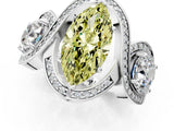Platinum Three-Stone Fancy Yellow Marquise Cut Diamond Wave Pave Band with Prong Setting_103