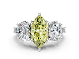 Platinum Three-Stone Fancy Yellow Marquise  Diamond Milgrain Pave Band with Prong Setting 1