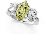 Platinum Three-Stone Fancy Yellow Marquise  Diamond Milgrain Pave Band with Prong Setting 2