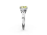 Platinum Three-Stone Fancy Yellow Oval  Brilliant Cut Solitaire Ring with Prong Setting on a Classic Band 2