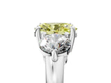 Platinum Three-Stone Fancy Yellow Oval  Brilliant Cut Solitaire Ring with Prong Setting on a Classic Band 5