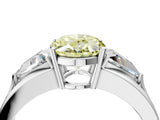 Platinum Three-Stone Fancy Yellow Oval Cut Cut Diamond Ring with Trillion Side Stones on a Split Shank Band_16