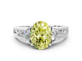Platinum Three-Stone Fancy Yellow Oval Cut Cut Diamond Ring with Trillion Side Stones on a Split Shank Band_36