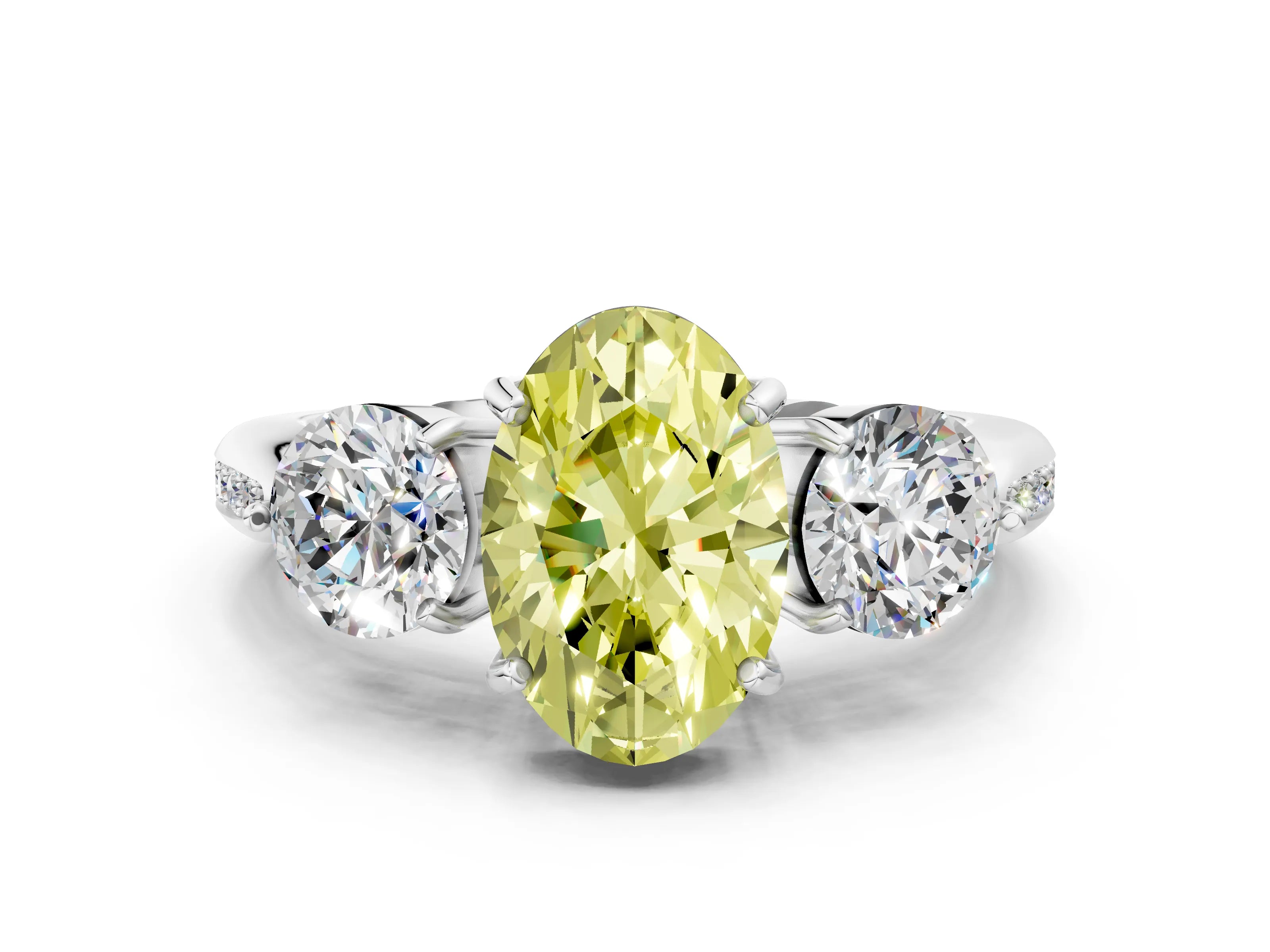 Platinum Three-Stone Fancy Yellow Oval Cut Diamond Channel Set Engagement Ring with Prong Setting_18