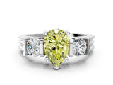 Platinum Three-Stone Fancy Yellow Pear Cut Cut Classic Band Prong Setting Ring_6