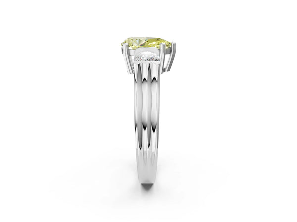 Platinum Three-Stone Fancy Yellow Pear Cut Classic Band Prong Setting Ring