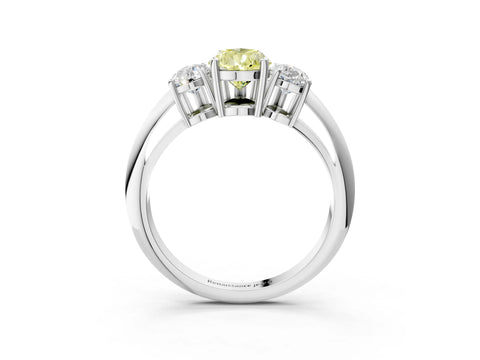 Platinum Three-Stone Fancy Yellow Pear Cut Cut Diamond Engagement Ring with Prong Setting on a White Gold Band_45