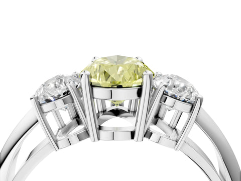Platinum Three-Stone Fancy Yellow Pear Cut Cut Diamond Engagement Ring with Prong Setting on a White Gold Band_46