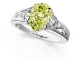Platinum Three-Stone Fancy Yellow Pear Cut Cut Diamond Ring with Trillion Side Stones on a Split Shank Band_13