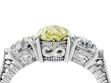 Platinum Three-Stone Fancy Yellow Pear Cut Cut Milgrain Band Prong Setting Ring_10