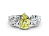 Platinum Three-Stone Fancy Yellow Pear Cut Cut Milgrain Band Prong Setting Ring_6