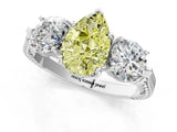 Platinum Three-Stone Fancy Yellow Pear Cut Cut Milgrain Band Prong Setting Ring_7