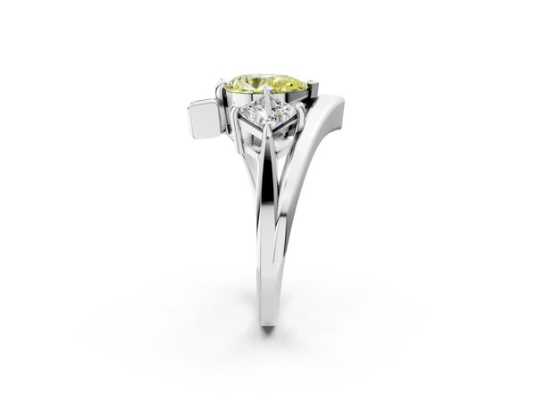Platinum Three-Stone Fancy Yellow Pear Cut Cut Tension Band Ring with Four-Prong Setting